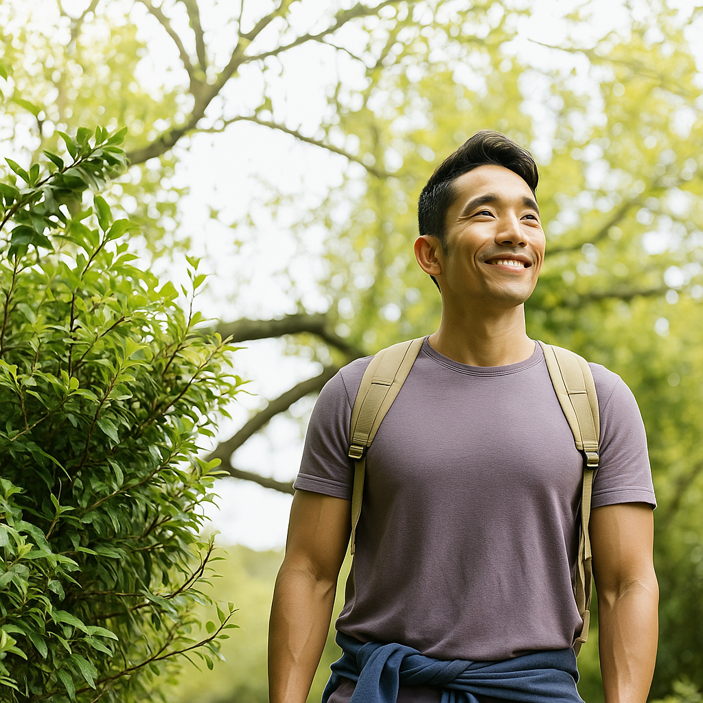自信健康的男性在户外享受阳光